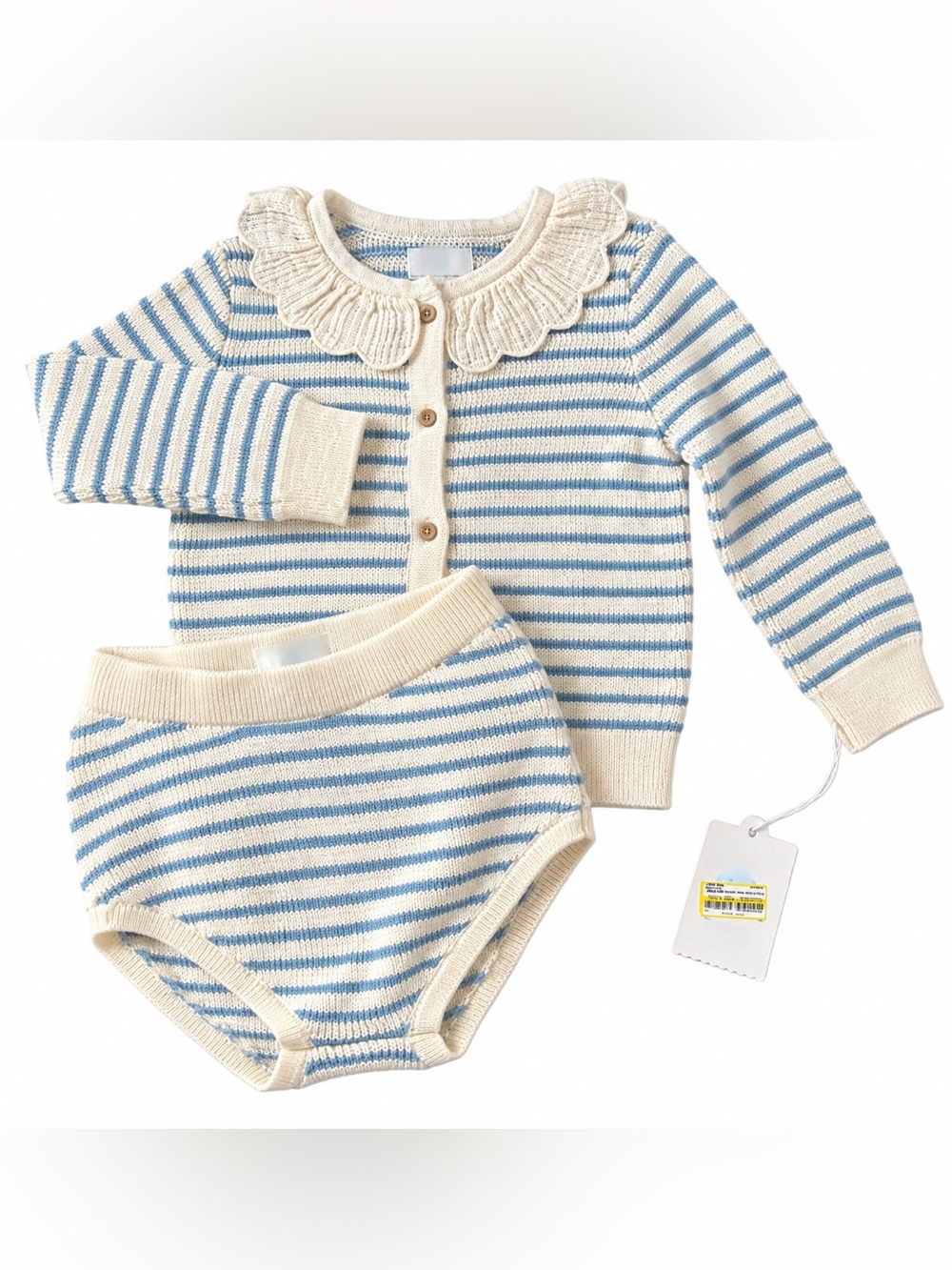 Cloud Island 24M Knit Ruffle Sweater Bloomer Set Blue Stripe NWT
